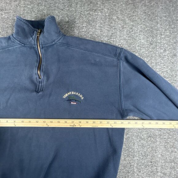 Tommy Bahama Relax Sweatshirt Men's Medium Blue 100% Cotton 1/4 Zip Long Casual - Picture 7 of 8